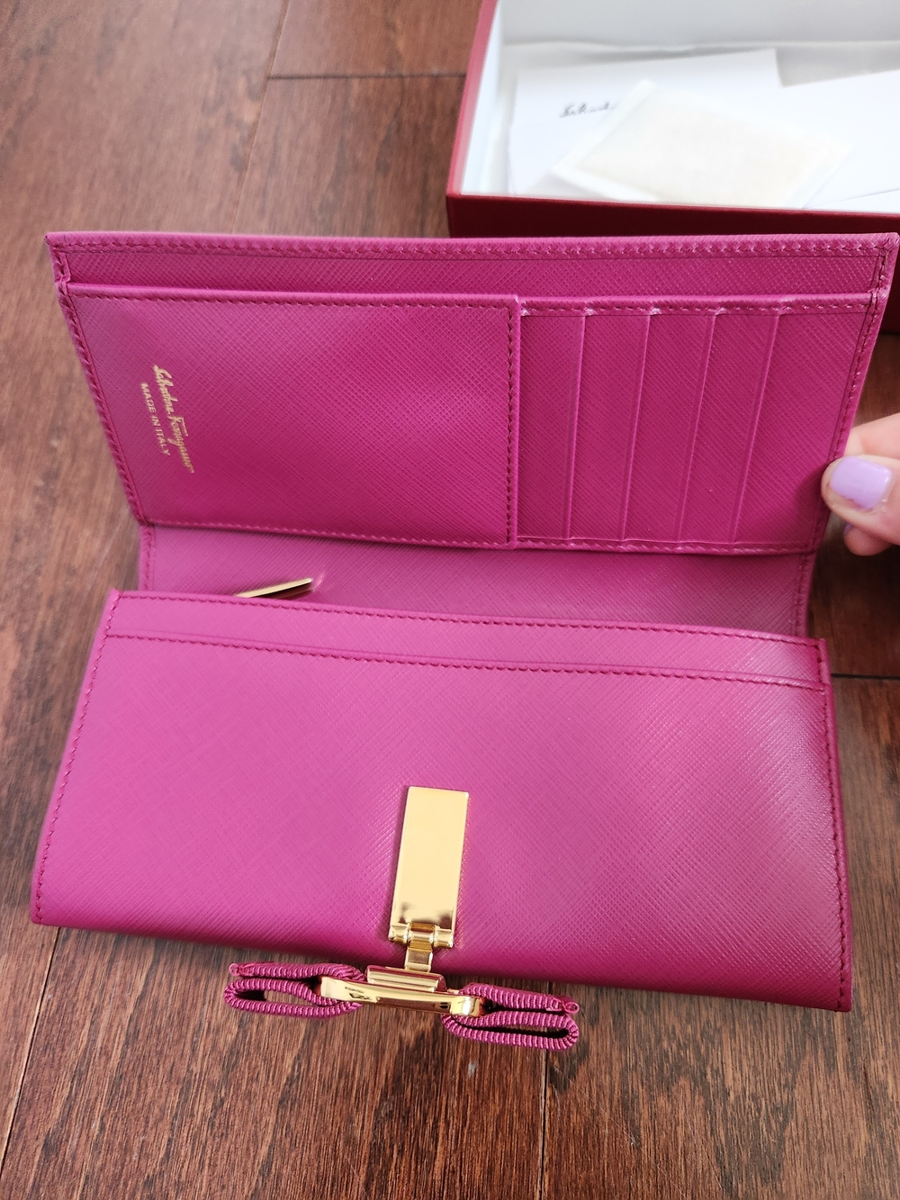 Salvatore Ferragamo Pink Saffiano Leather Wallet with Gold Hardware